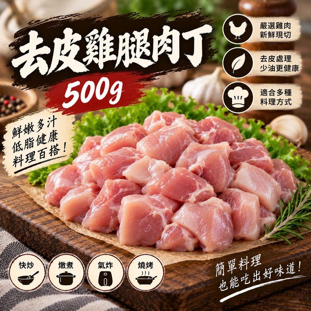 去皮雞腿肉丁 500g